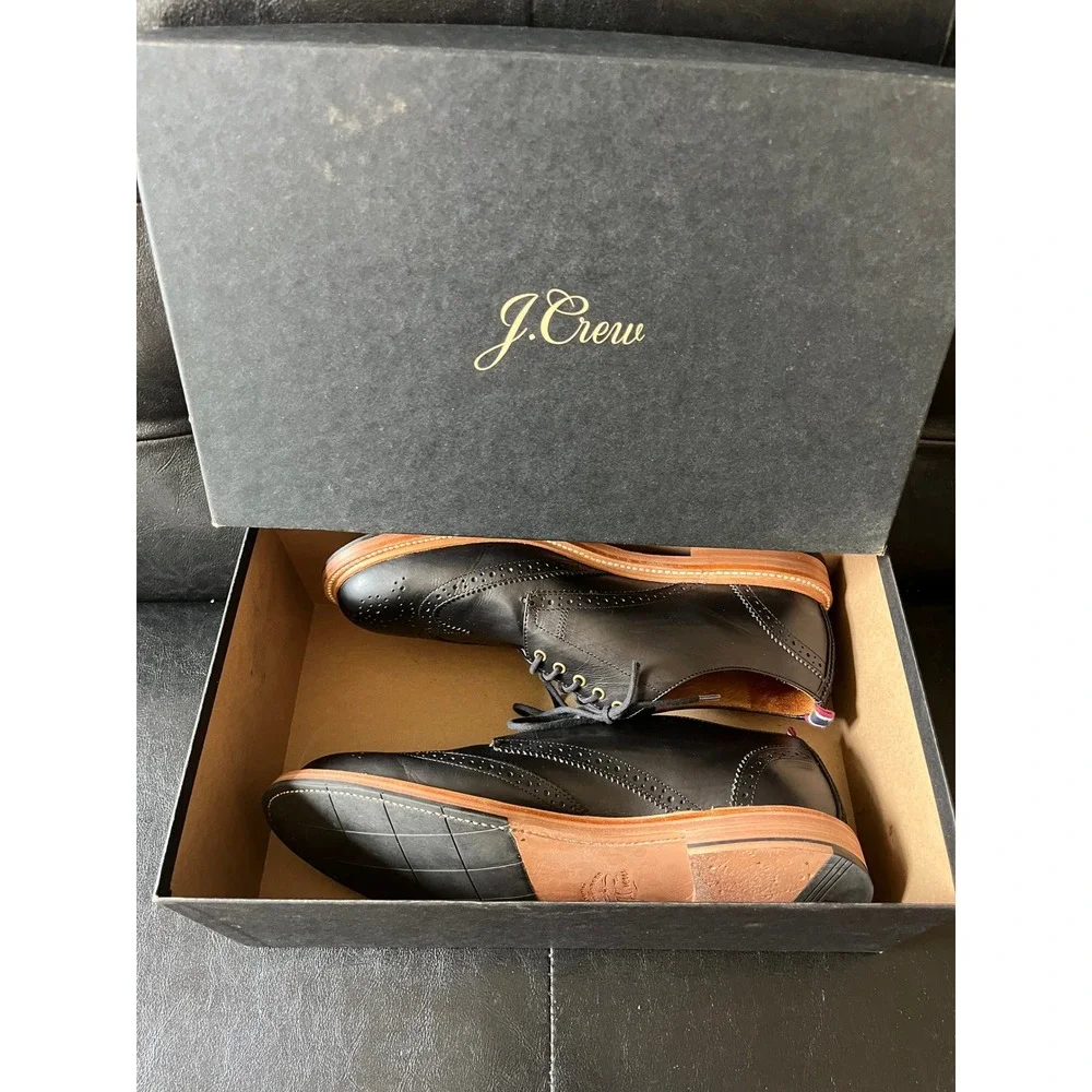 J.Crew Italian Leather Black Longwing Brogue Oxfords - Picture 8 of 8